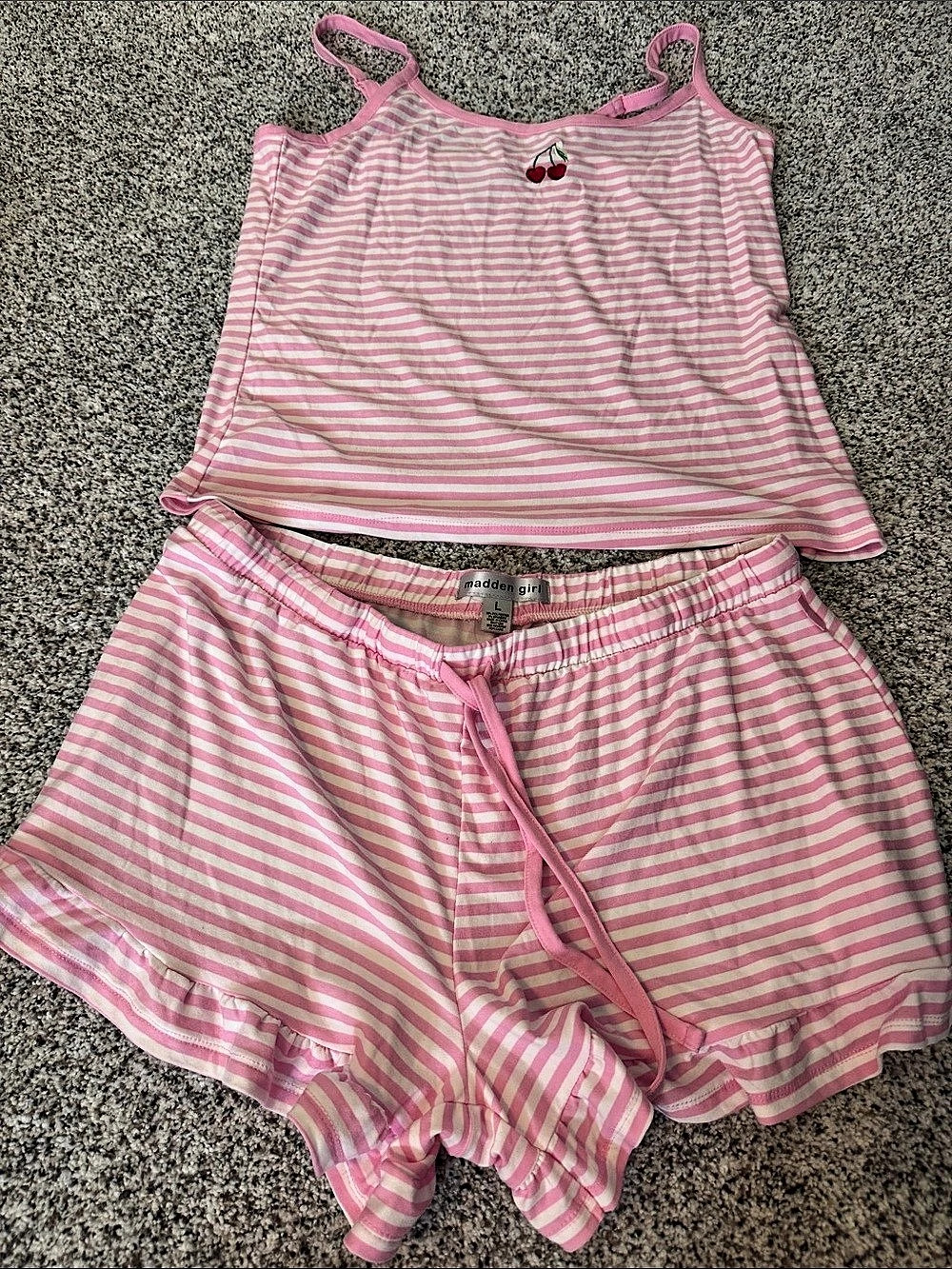 madden girl Pink & White Striped Pajama Set Size Large